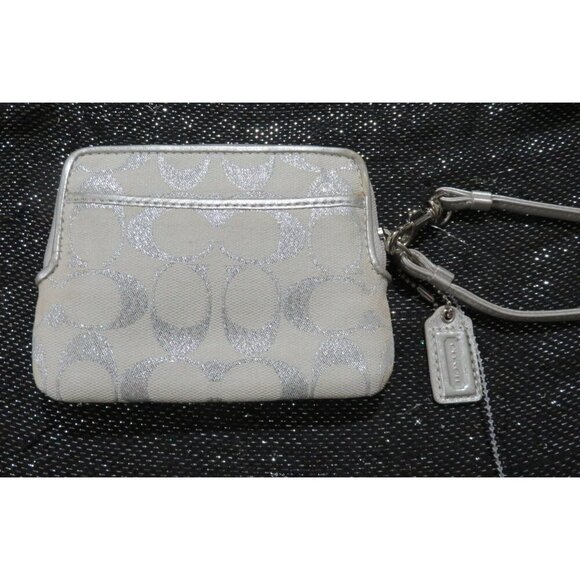 Coach Signature C Canvas & Leather Wristlet in Cream And Silver - Picture 4 of 9